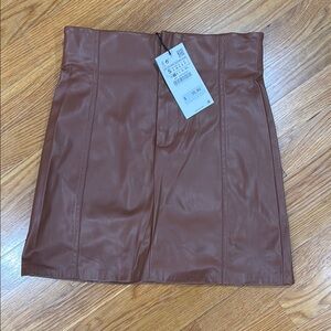 Brown Faux Leather Skirt
